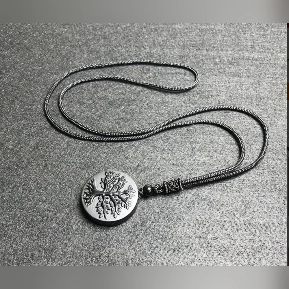 Obsidian Men's Frosted Tree of Life Necklace Pendant